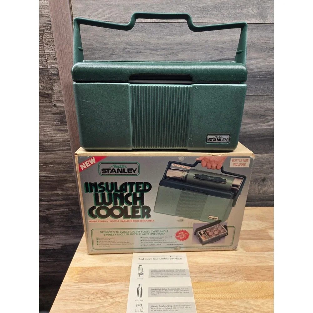 Vintage 1987 Aladdin Stanley Insulated Lunch Cooler Green 7qt Made in USA Boxed